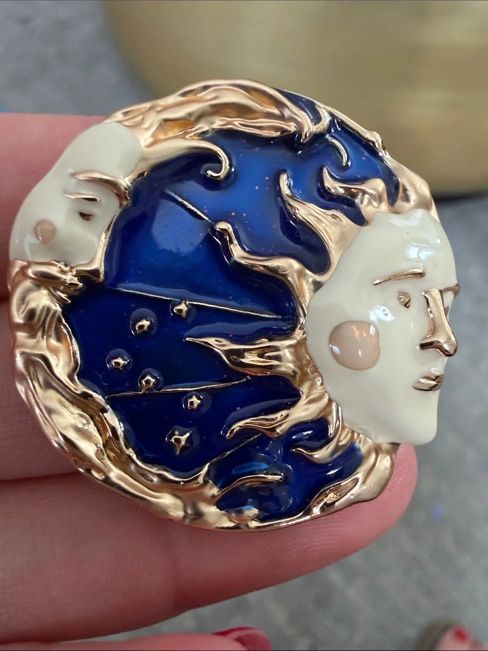 Celestial Sun & Moon Face and Sky Brooch